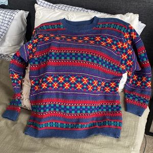 Vintage 1990s LizWear Womens Small Pullover Sweater 3D Geometric Stripe